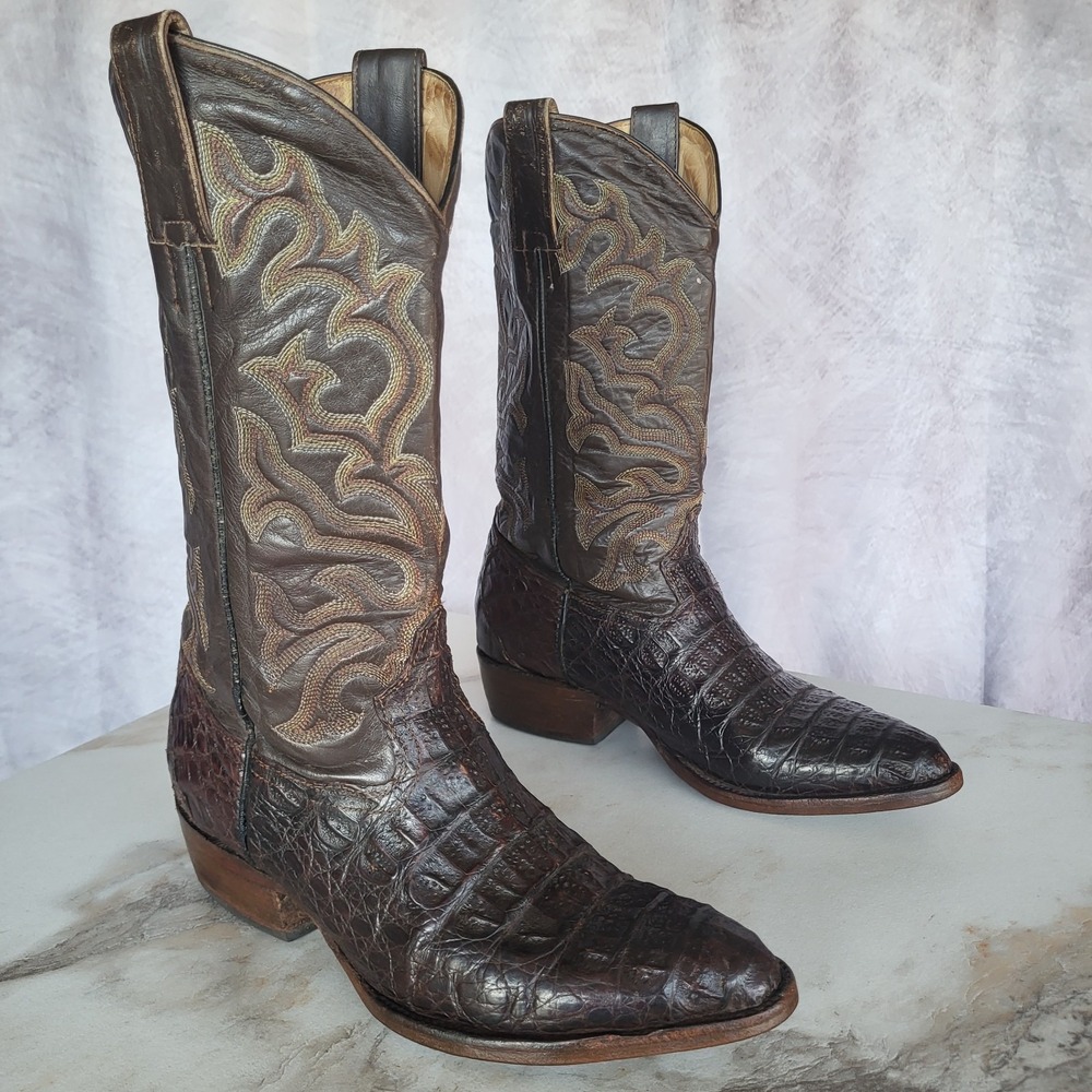 Size 8 D Caiman Alligator Western Cowboy Boots Bordeaux Brown